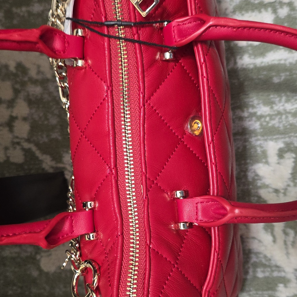 STEVE MADDEN Red Quilted Satchel with Chain Detail - Picture 5 of 9